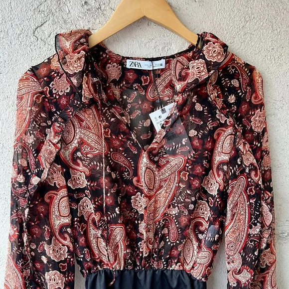 NWT Zara Paisley Printed Ruffle Bodysuit Small - Picture 4 of 8
